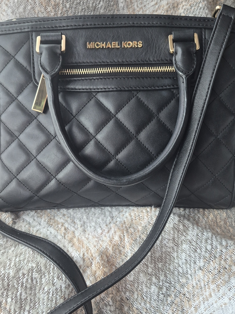 Michael Kors Black Quilted Leather Satchel with Gold Accents